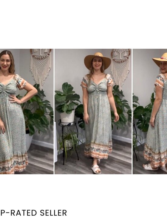 Boho Maxi Dress Flowy Tiered Smocked Bust Casual Summer Beach Party - Picture 7 of 7